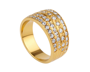 Gold ring with diamonds isolated on a transparent background