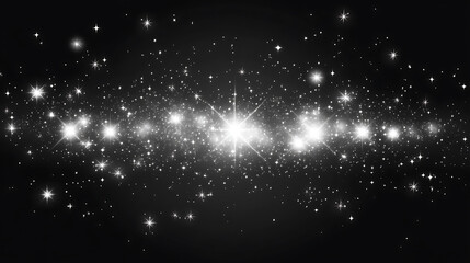 Obraz premium Glowing starry burst on black background sparkling celestial glittering dust effect galaxy cosmic night sky festive holiday design decorative shining particle illustration