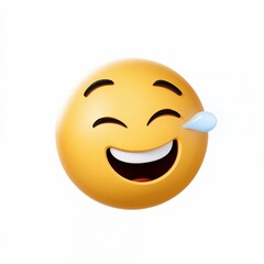 Laughing emoji with tear in 3D style on white background