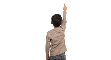Boy Pointing Upward, Back View, Isolated on Transparent PNG Background