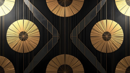 Fototapeta premium XXL porcelain slab with Art Déco metal patterns, geometric brass and pewter design, glamorous industrial texture, HD seamless backdrop.