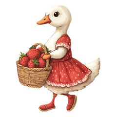 Duck with strawberries isolated on transparent background