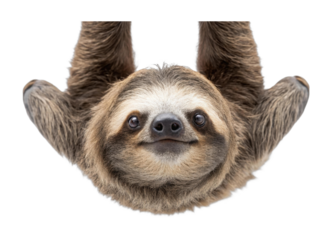 PNG Smiling sloth hanging upside down with adorable expression