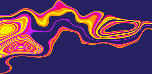 Abstract Vector Illustration of Vibrant Wavy Patterns in Bold Yellow, Pink, and Purple Over a Navy Background