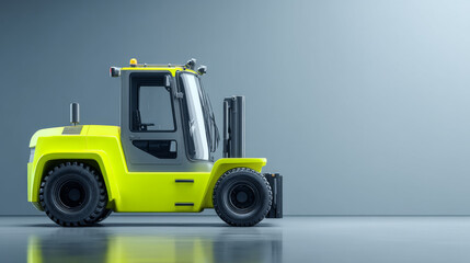 Naklejka premium Bright yellow forklift parked in a modern industrial space.