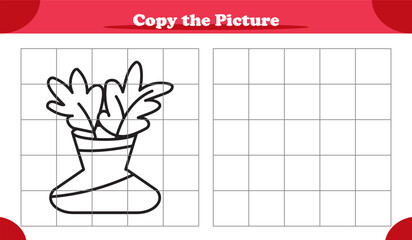 Copy the picture activity game for kids featuring leaves in the vase