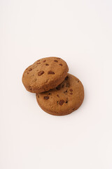 Stack of chocolate biscuits on white background
