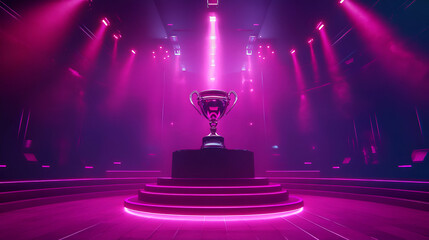 Pink Neon Lit Trophy on Stage