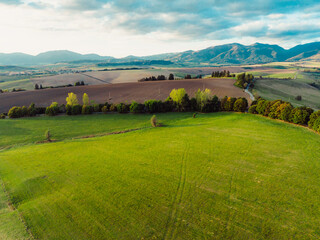 Sunset over Liptov region with Liptovska Mara lake and Tatras mountains around. Liptovsky mikulas landspace, slovakia.