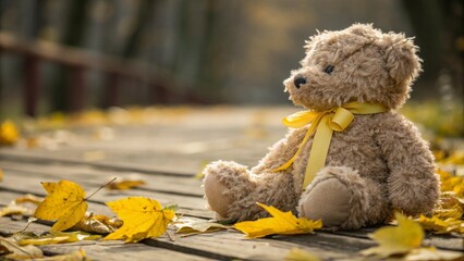 teddy bear with yellow leaves 