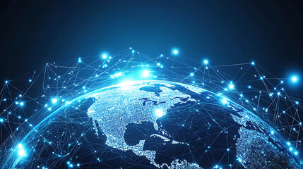 Global Network Connection Futuristic Earth Technology Digital World Map