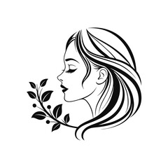 beautiful girl beauty logo black color line art vector