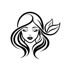 beautiful girl beauty logo black color line art vector