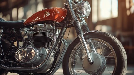 Fototapeta premium Captivating close-up of a meticulously restored vintage motorcycle, a mechanical marvel