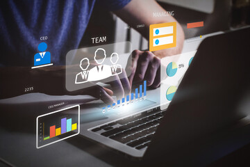 Obraz premium Analyzing business data with digital interface and charts
