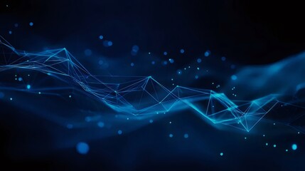 Dynamic Blue Abstract Network with Interconnected Lines and Dots on Dark Background in Modern Style
