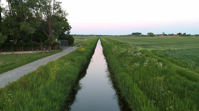 Low Sunset Drone Flyover Along Peaceful Stream | FlyLens 4K