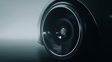 Close-up view of a modern vehicle wheel, showcasing sleek design and details.