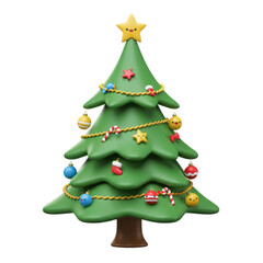 3D Christmas Decorated Tree isolated on transparent backgorund, Cartoon Christmas tree PNG 