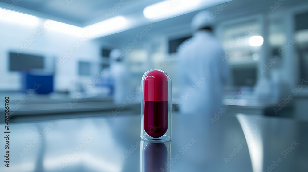 Poster red capsule in a modern laboratory setting