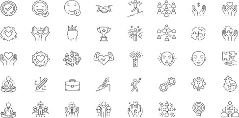 Core Values Line Editable Icons set. Vector illustration in modern thin line style of beliefs related icons: happiness, work, community, and more.