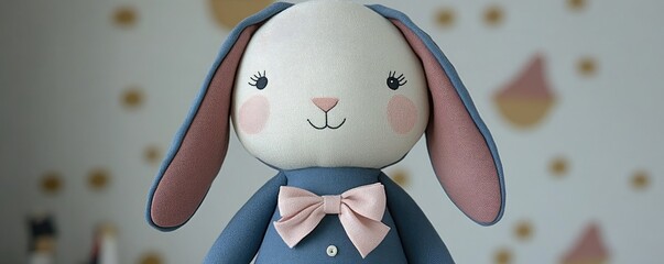 Adorable Plush Rabbit Toy with Pink Bow in Soft Pastel Setting