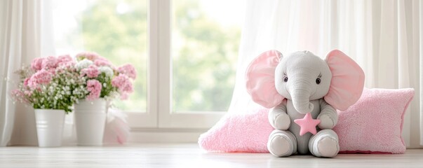 Adorable Plush Elephant Toy on a Cozy Pastel Background