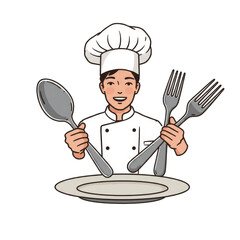 Logo template Character design logo chef isolated on transparent background, Professional restaurant chef label logo, Smiling male chef. Vector illustration for Food industry chef character.
