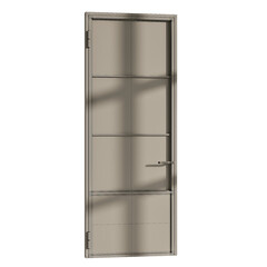A door with a silver frame and a silver handle