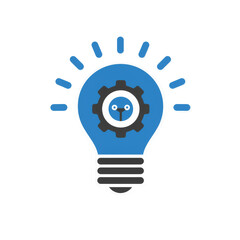 Idea lightbulb icon. Inspiration creativity lamp vector icon, Innovation icon set with lightbulb and gear sign., Gear bulb line icon. Light, design, solution. New idea concept. Vector illustration PNG