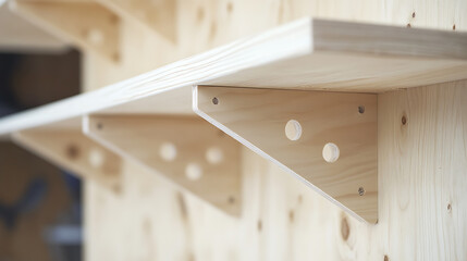 Close-Up of Wooden Shelves with Brackets