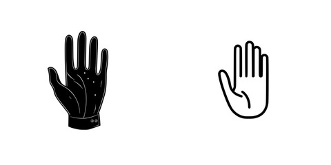 Fototapeta premium Vector illustration depicting two hand designs, one with gloves and one without, representing various activities and themes related to hand usage