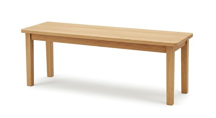 Fototapeta premium A clean, minimalist light-colored wooden bench is presented in a studio shot, isolated against a crisp white background. 