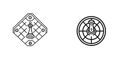 Unique vector illustration icons representing a chess piece and a classic button design in minimalist style