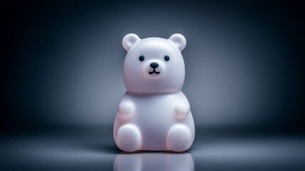 Fototapeta premium Cute white teddy bear toy with a glossy finish on a dark background.