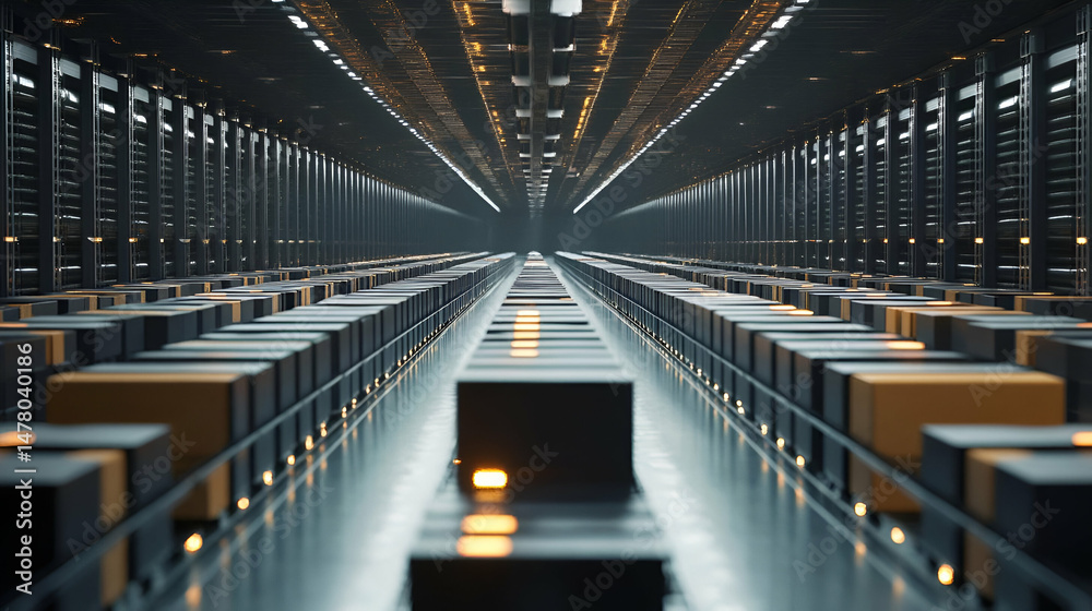 Poster Rows of Servers and Data Storage Boxes in a Modern Data Center