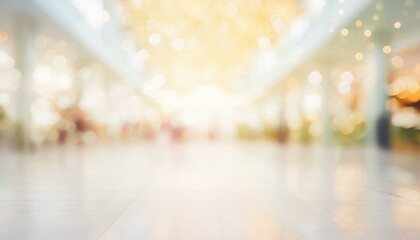 Blurred background with bokeh light in luxury fashion shopping mall with shop