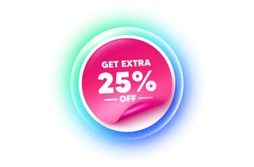 Extra discount sticker blue gradient. Paper offer price tag. Get Extra 25 percent off Sale. Discount offer price sign. Special offer symbol. Save 25 percentages. Sticker label. Vector