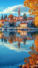 Obraz premium Colorful Autumn Village Reflections