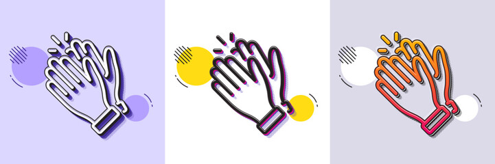 Clapping hands line icon. Halftone dotted pattern. Gradient icon with grain shadow. Clap sign. Victory gesture symbol. Line clapping hands icon. Various designs. Vector