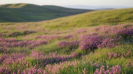 Naklejka premium wild heather blooming across rolling hills