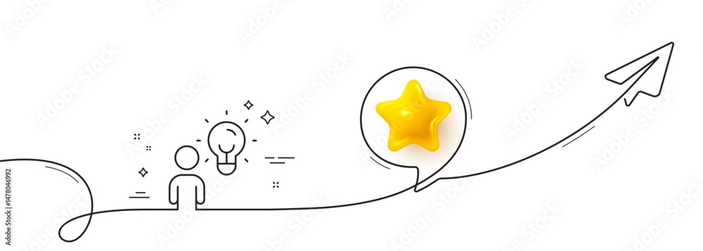 Poster business idea line icon. continuous line with share plane. human with lightbulb sign. symbol. 3d sta