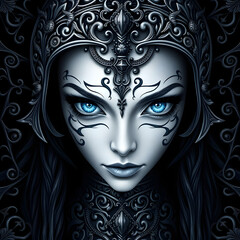 Ornate Fantasy Portrait of Woman With Intricate Designs and Blue Eyes
fantasy