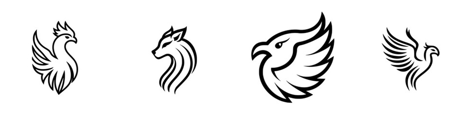 Obraz premium Unique vector illustrations of mythical creatures featuring a phoenix and elegant line designs