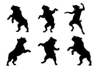 A vector illustration set of dogs dancing is perfect for pet lovers, veterinarians, or dog trainers. The background is white.