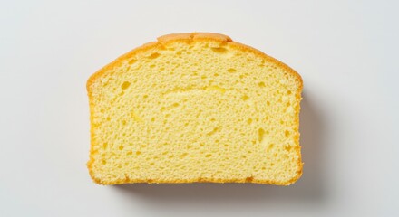 Fototapeta premium Single Cake Slice On White Background Showing The Internal Texture With Golden Brown Top