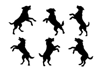 A vector illustration set of dogs dancing is perfect for pet lovers, veterinarians, or dog trainers. The background is white.