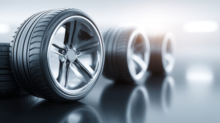 High-quality close-up of modern car tires displayed in a well-lit environment.