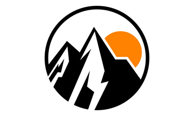 mountain peak and sun vector icon logo design