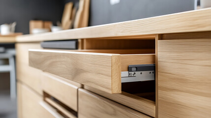 Modern Wooden Kitchen Drawer with Soft-Close Mechanism